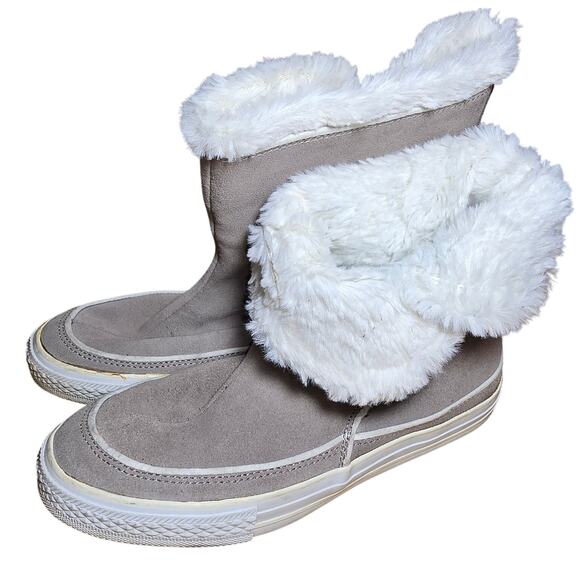Converse All Stars Beverly Tan High Top Sneaker Boots Faux Fur US Womens 9.5 - Picture 2 of 8